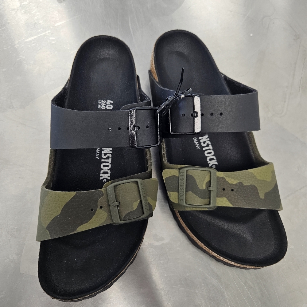 Birkenstock Black and Camouflage Sandals